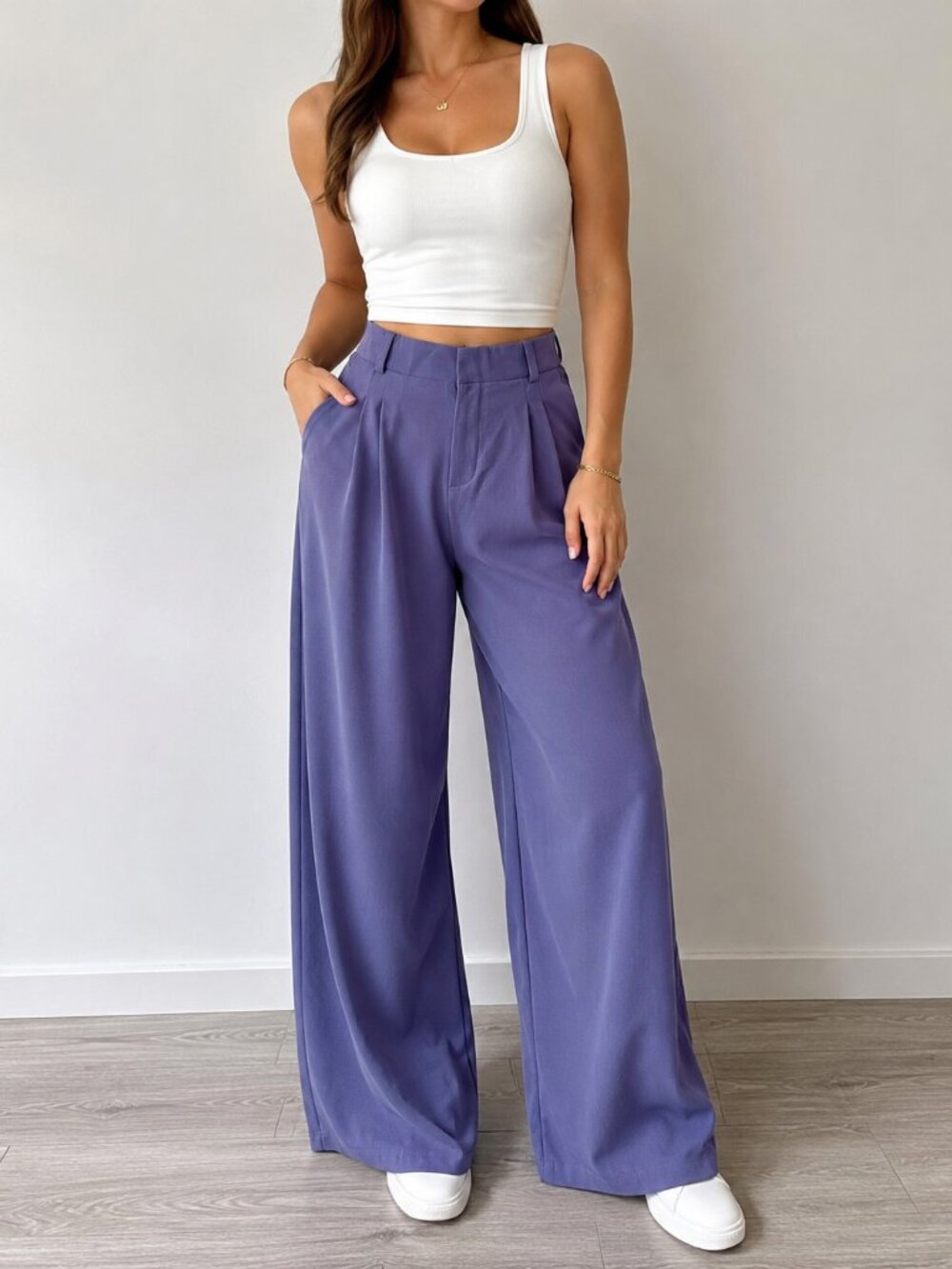 Halara Purple Wide Leg Pull On Pants XL Tall Stretch Casual Career Office